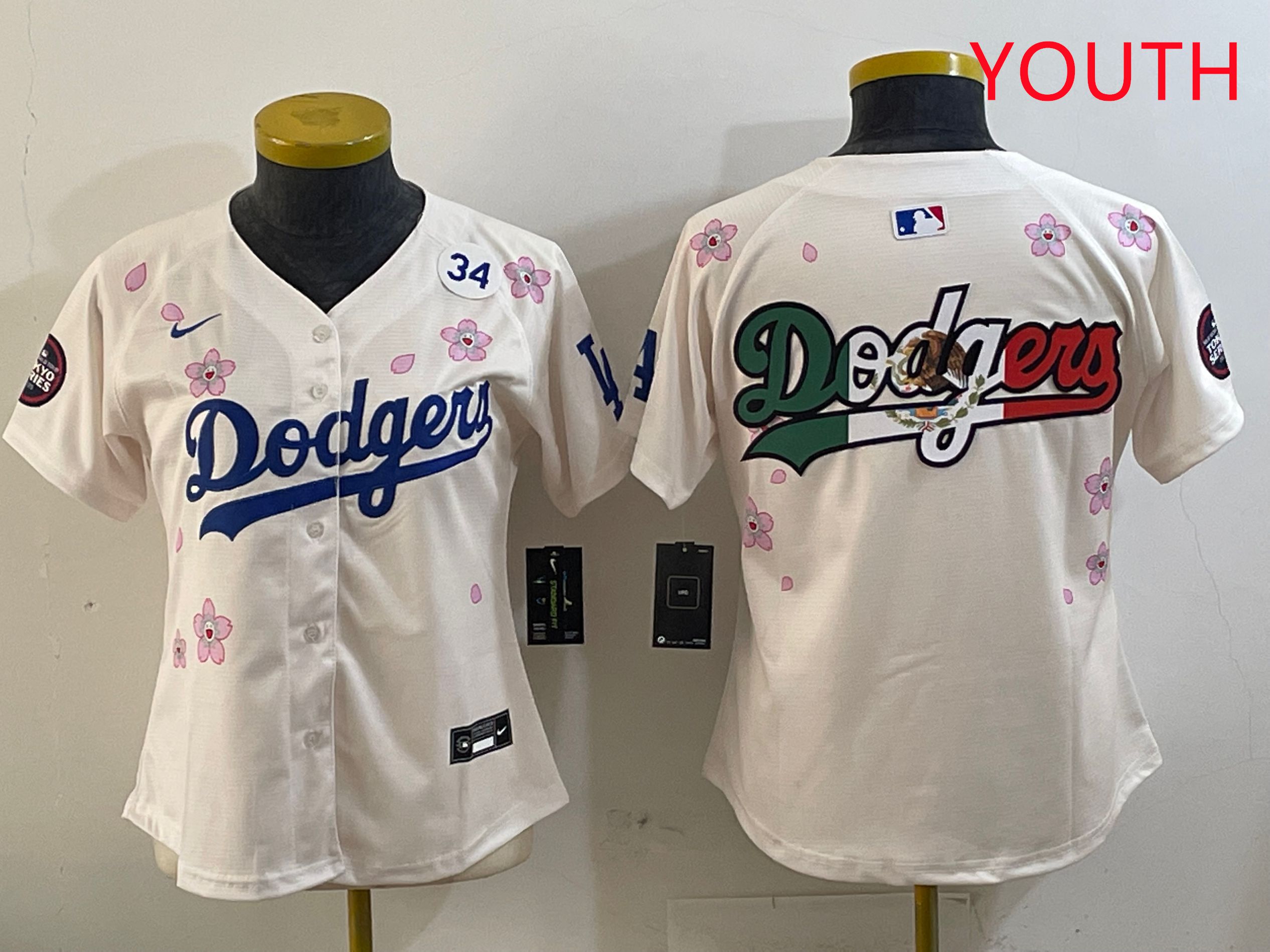 Youth Los Angeles Dodgers Blank Cream Sakura Edition 2025 Nike MLB Jersey style 11